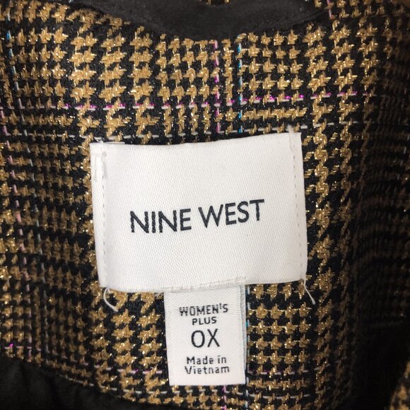 Nine West Double Breasted Metallic Gold Hounds Tooth Size 0x - Picture 2 of 8